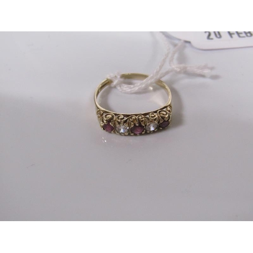 1792 - 9ct GOLD RUBY AND WHITE STONE SET RING - SIZE O/P