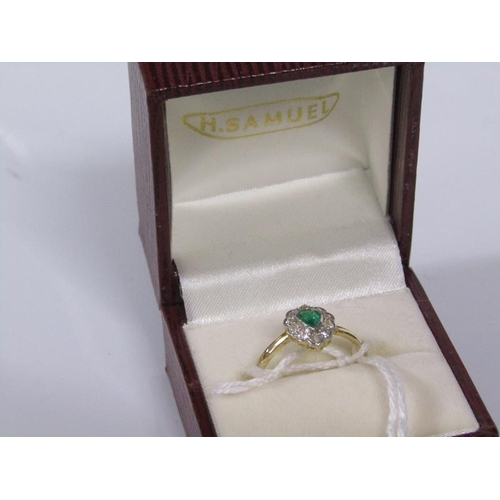 1794 - 18ct GOLD EMERALD AND DIAMOND HEART SHAPED SET RING SIZE L/M