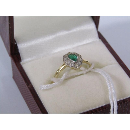 1794 - 18ct GOLD EMERALD AND DIAMOND HEART SHAPED SET RING SIZE L/M