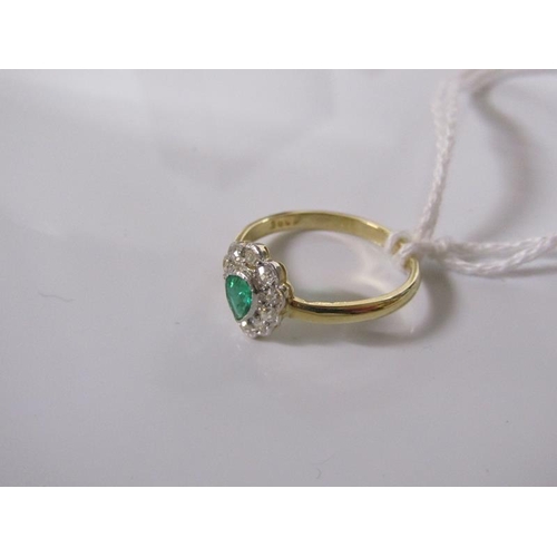 1794 - 18ct GOLD EMERALD AND DIAMOND HEART SHAPED SET RING SIZE L/M