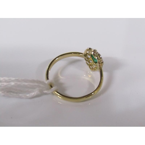 1794 - 18ct GOLD EMERALD AND DIAMOND HEART SHAPED SET RING SIZE L/M