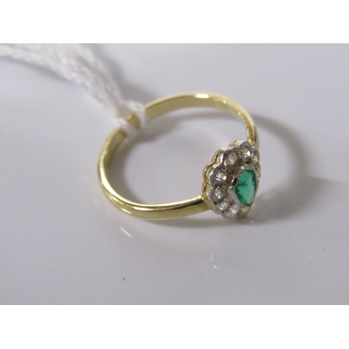 1794 - 18ct GOLD EMERALD AND DIAMOND HEART SHAPED SET RING SIZE L/M