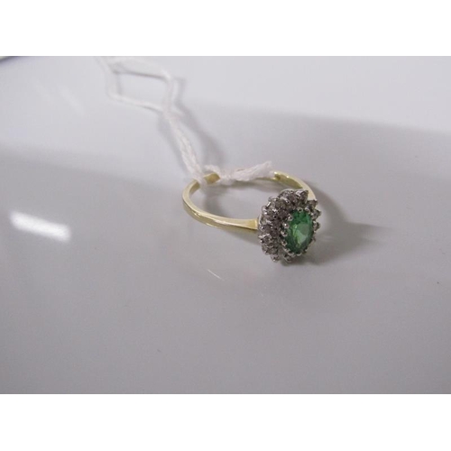 1796 - 14ct GOLD GREEN AND WHITE STONE SET RING 3.5g - SIZE S/T