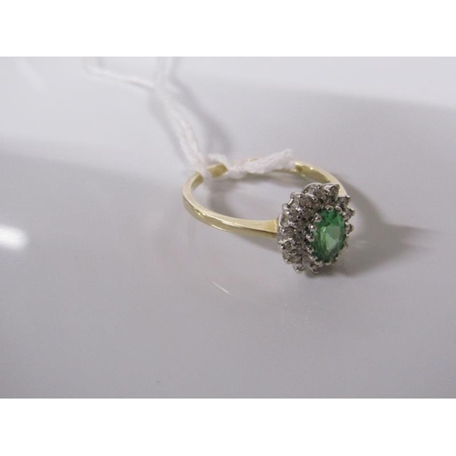 1796 - 14ct GOLD GREEN AND WHITE STONE SET RING 3.5g - SIZE S/T