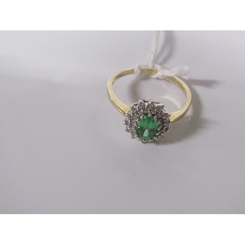 1796 - 14ct GOLD GREEN AND WHITE STONE SET RING 3.5g - SIZE S/T