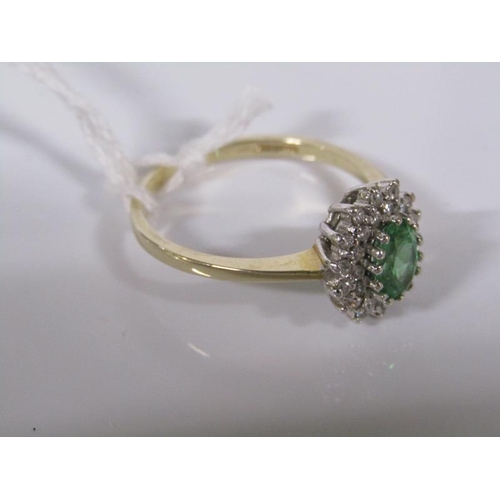 1796 - 14ct GOLD GREEN AND WHITE STONE SET RING 3.5g - SIZE S/T