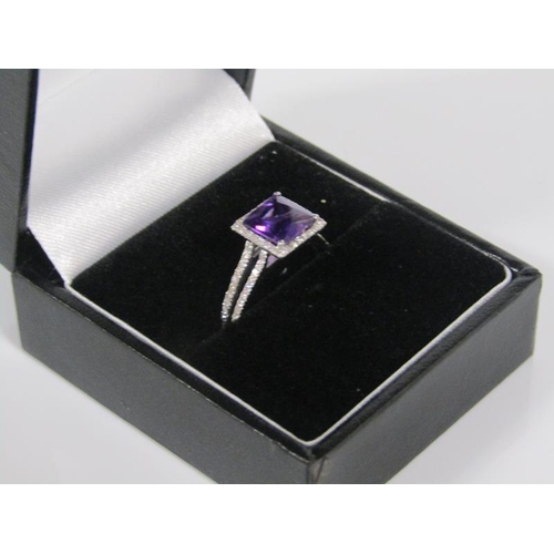 1797 - 18ct WHITE GOLD AMETHYST & DIAMOND SET RING 2.7g