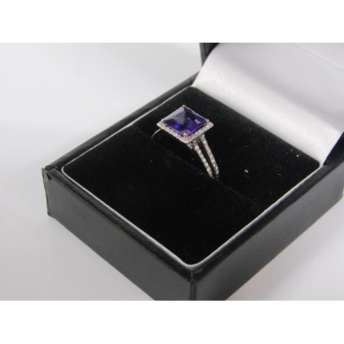 1797 - 18ct WHITE GOLD AMETHYST & DIAMOND SET RING 2.7g