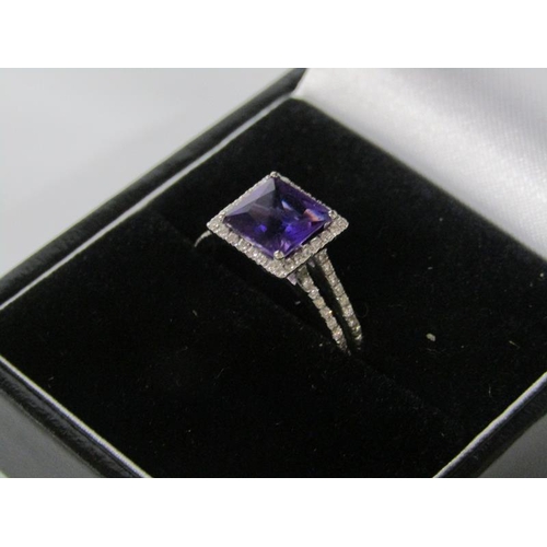 1797 - 18ct WHITE GOLD AMETHYST & DIAMOND SET RING 2.7g