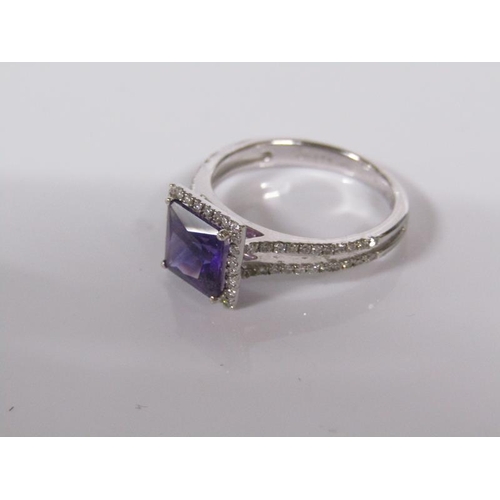 1797 - 18ct WHITE GOLD AMETHYST & DIAMOND SET RING 2.7g