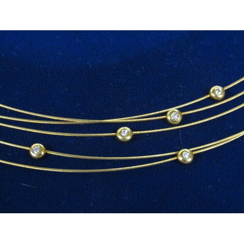 1799 - 18ct GOLD FIVE STRAND DIAMOND SET NECKLACE 9.6g