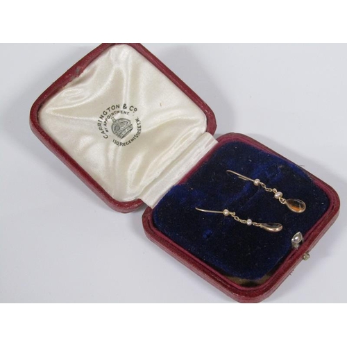 1801 - 9ct GOLD STONE SET AND SEED PEARL EARRINGS