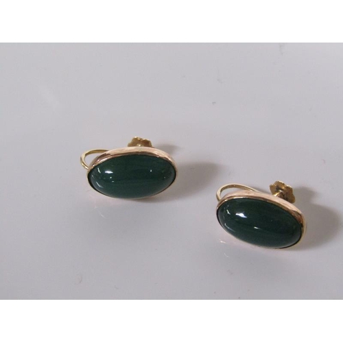 1803 - PAIR OF 9ct CABOUCHON GREEN STONE SET EARRINGS