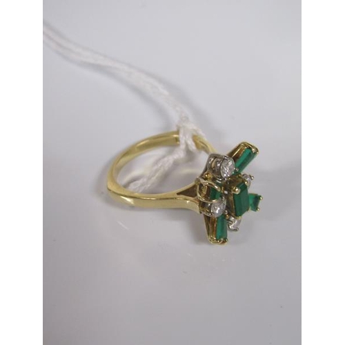 1809 - GOLD DIAMOND AND EMERALD SET FLORAL RING - SIZE M APPX