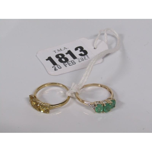 1813 - TWO 9ct GOLD STONE SET DRESS RINGS SIZE N/O - 3.7g