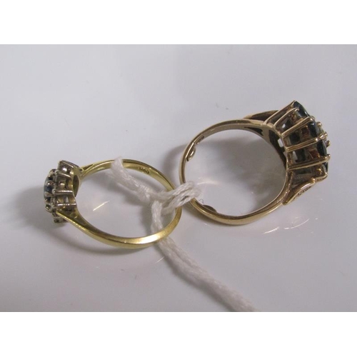 1814 - TWO 10K GOLD RINGS - QUARTZ SET, SIZE M/N - 7.4g