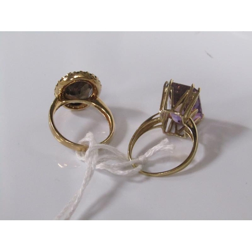 1814 - TWO 10K GOLD RINGS - QUARTZ SET, SIZE M/N - 7.4g