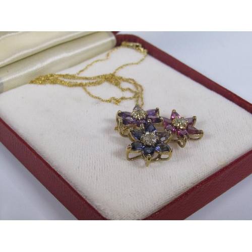 1815 - GOLD AMETHYST SET FLORAL PENDANT AND CHAIN