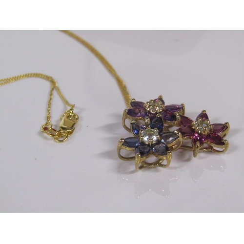 1815 - GOLD AMETHYST SET FLORAL PENDANT AND CHAIN