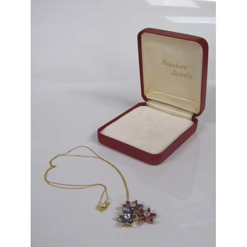 1815 - GOLD AMETHYST SET FLORAL PENDANT AND CHAIN