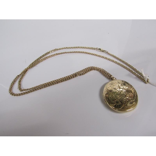 1816 - 9ct GOLD LOCKET, 12.1g AND METAL CHAIN (60cms L)