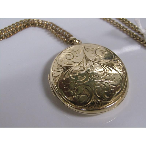 1816 - 9ct GOLD LOCKET, 12.1g AND METAL CHAIN (60cms L)