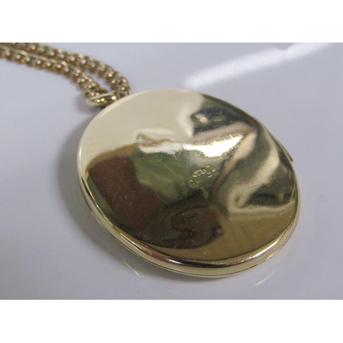 1816 - 9ct GOLD LOCKET, 12.1g AND METAL CHAIN (60cms L)