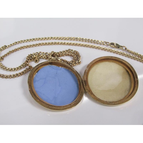 1816 - 9ct GOLD LOCKET, 12.1g AND METAL CHAIN (60cms L)