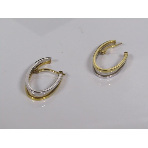 1819 - PAIR OF MODERN 9ct WHITE AND YELLLOW GOLD OVAL HOOP EARRINGS  - 1.4g