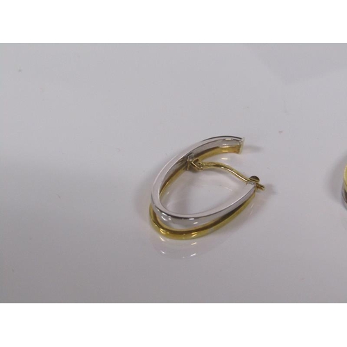 1819 - PAIR OF MODERN 9ct WHITE AND YELLLOW GOLD OVAL HOOP EARRINGS  - 1.4g