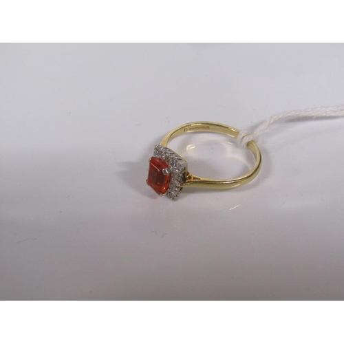 1820 - 9ct GOLD DIAMOND AND ORANGE STONE SET DRESS RING - SIZE P/Q