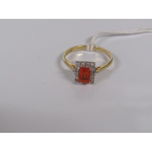 1820 - 9ct GOLD DIAMOND AND ORANGE STONE SET DRESS RING - SIZE P/Q