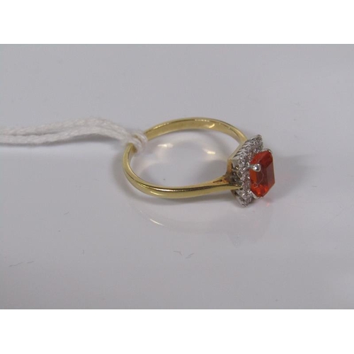 1820 - 9ct GOLD DIAMOND AND ORANGE STONE SET DRESS RING - SIZE P/Q