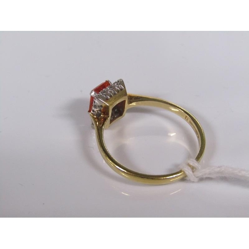 1820 - 9ct GOLD DIAMOND AND ORANGE STONE SET DRESS RING - SIZE P/Q