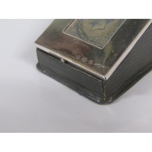 1828 - SILVER AND LEATHER STAMP BOX - 4.5cms W