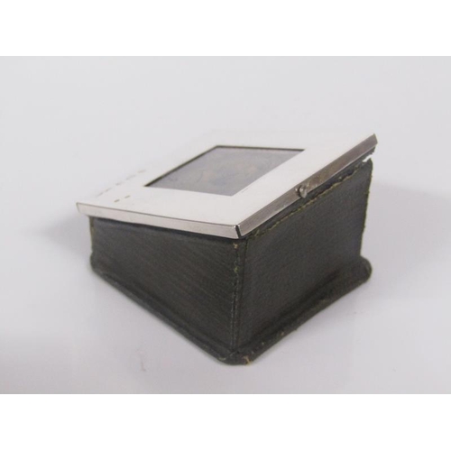 1828 - SILVER AND LEATHER STAMP BOX - 4.5cms W