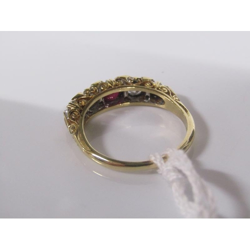 1841 - 18ct RUBY AND DIAMOND SET RING SIZE Q 1/2