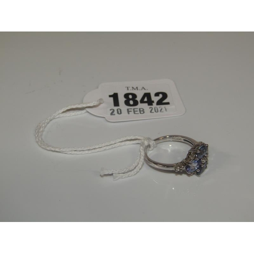 1842 - SILVER BI COLOUR TANZANITE RING SIZE Q