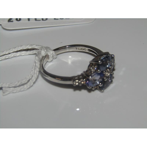 1842 - SILVER BI COLOUR TANZANITE RING SIZE Q