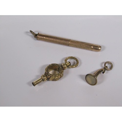 1756C - GOLD FOB PENCIL; WATCH WINDER; TRUMPET SEAL