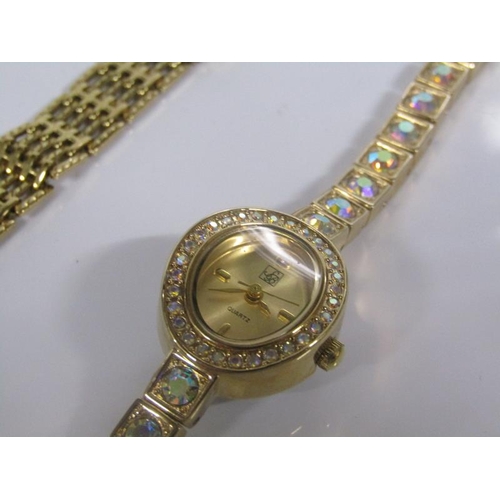 1862 - SIX LADIES GILT METAL WATCHES AND ONE WITH RED LEATHER STRAP