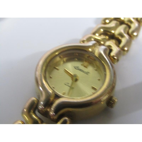 1862 - SIX LADIES GILT METAL WATCHES AND ONE WITH RED LEATHER STRAP