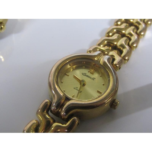 1862 - SIX LADIES GILT METAL WATCHES AND ONE WITH RED LEATHER STRAP