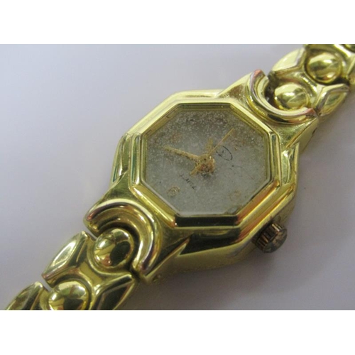 1862 - SIX LADIES GILT METAL WATCHES AND ONE WITH RED LEATHER STRAP