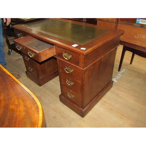 2101 - LATE VICTORIAN EDWARDIAN  MAHOGANY PEDESTAL DESK WITH GREEN TOOLED LEATHER INSERT HAVING ONE DRAWER ... 