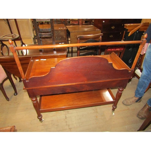 2111 - VICTORIAN MAHOGANY 3/4 GALLERY PANEL BACK TWO DRAWER WASH STAND WITH UNDER TIER SHELF ON BALUSTER LE... 