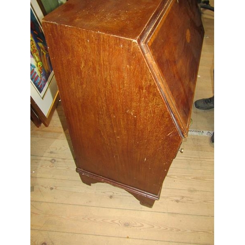 2122 - EDWARDIAN INLAID MAHOGANY BUREAU WITH FALL FRONT AND FITTED INTERIOR OVER THREE LONG DRAWERS 76 x 92... 