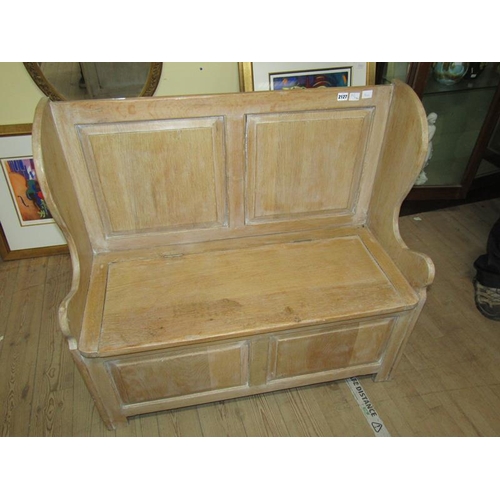 2127 - OAK BOX SEAT WITH PANEL BACK AND WINGS 102 x 94cms