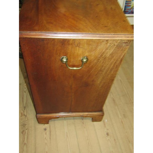 2128 - GEORGE III STYLE FIGURED MAHOGANY CHEST HAVING TWO FALL FRONT DOORS AS DUMMY DRAWERS 69 x 75 cms