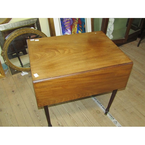 2129 - EARLY 19c MAHOGANY TWIN FLAP PEMBROKE TYPE TABLE ON FLUTED TAPERING LEGS WITH METAL BUN FEET 72 x 71... 